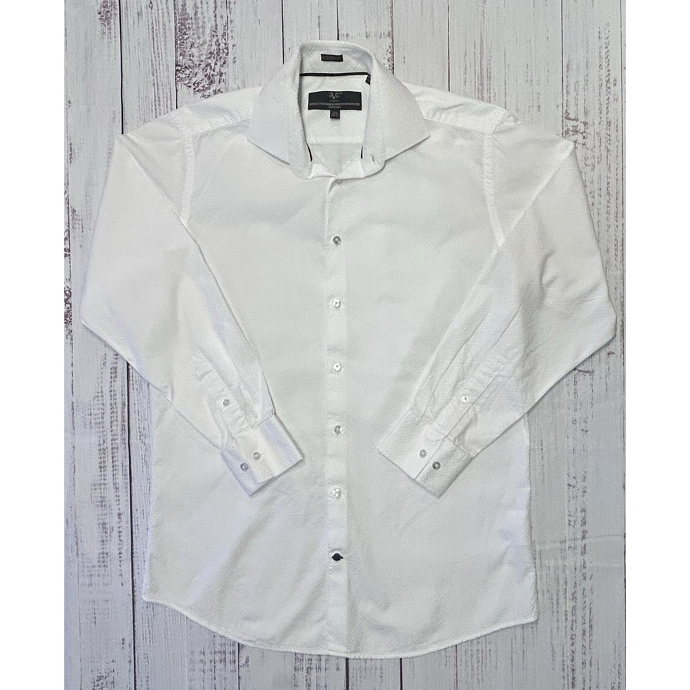 Versace 19.69 White Dress Shirt Mens 15.5 Modern Fit Textured Button Down